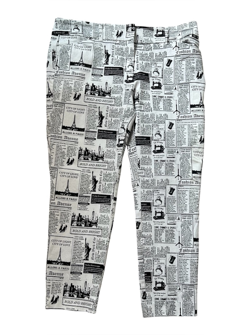 New York & Co. Newspaper Print Slim Pants (Size 12)